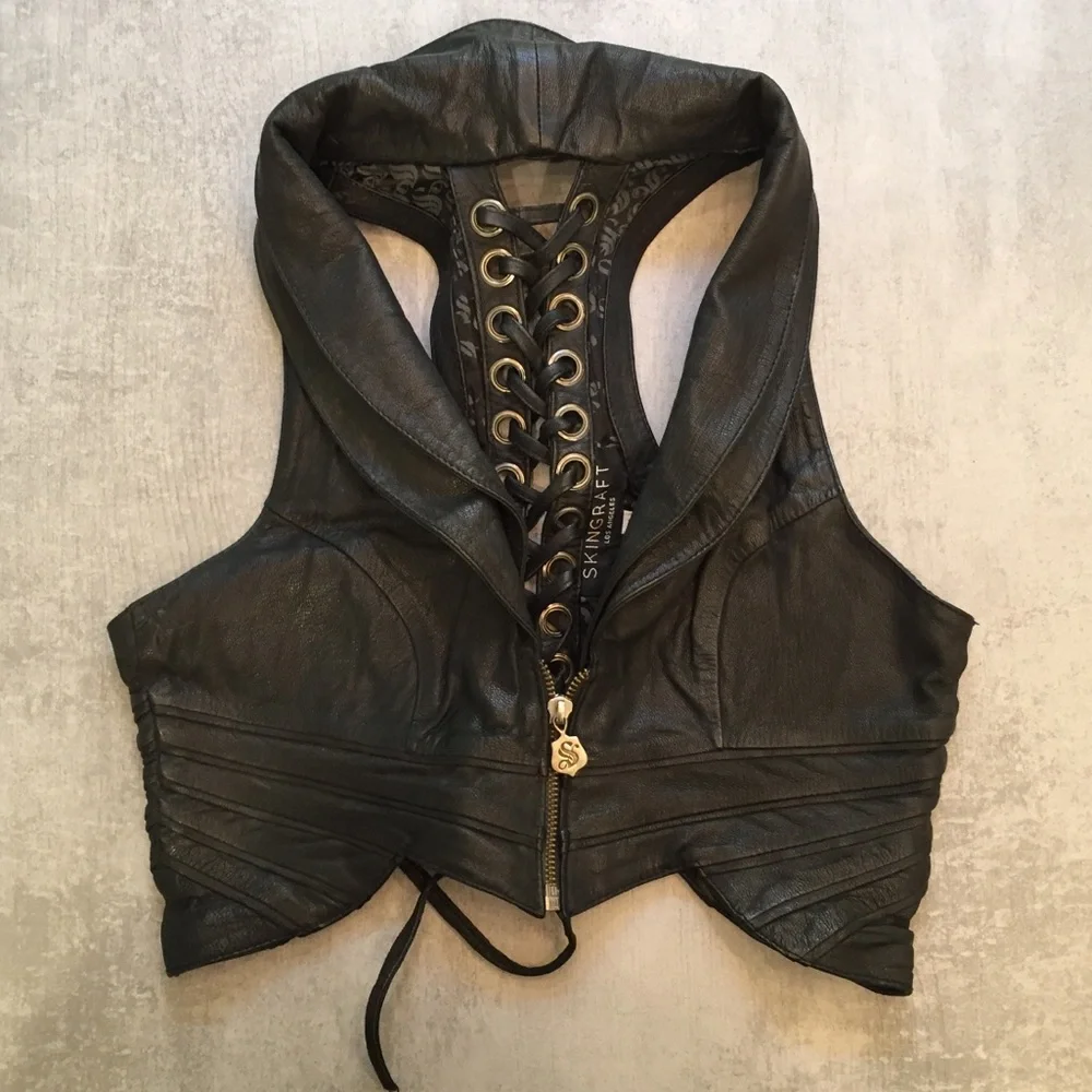 COPY - Skingraft Double Collar Leather Moto Sexy AF Vest - Picture 1 of 8
